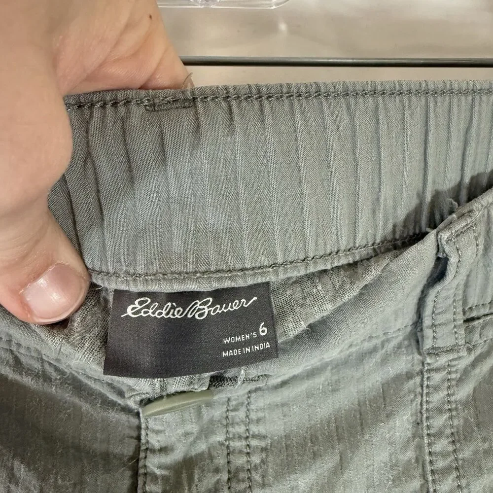 Eddie Bauer Pants Women's 6 Green Striped Straight Leg Elastic Waist Band